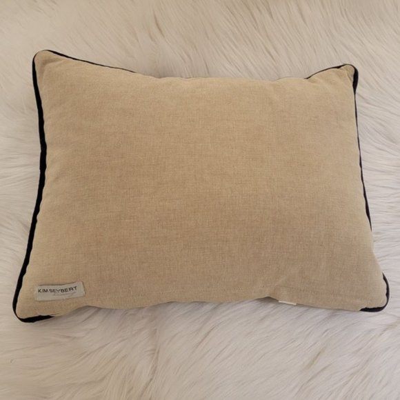 Kim Seybert Sequin Embellished Decorative Cotton Pillow Navy and Linen 13 x 15 - Picture 2 of 4